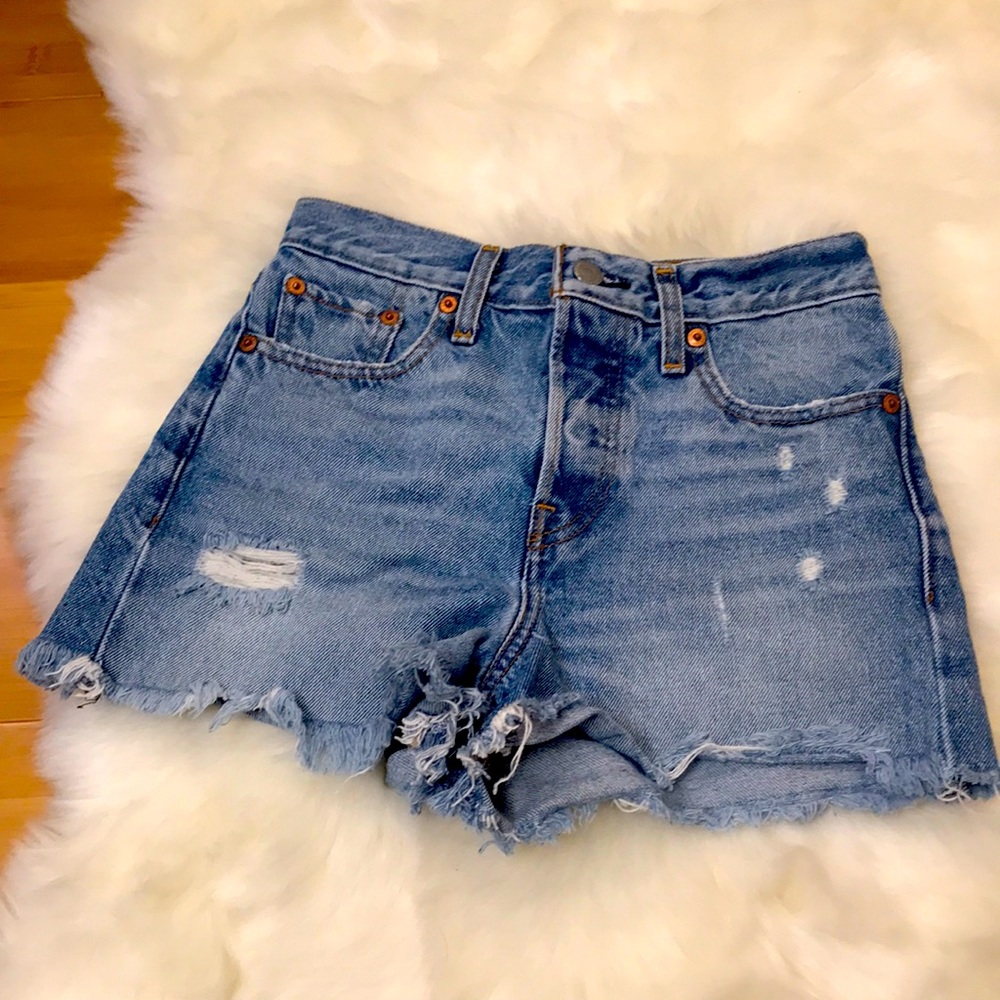 Levi’s Ribcage Wedgie High Waist Strauss Denim Jeans Cutoff Shorts 25 XS